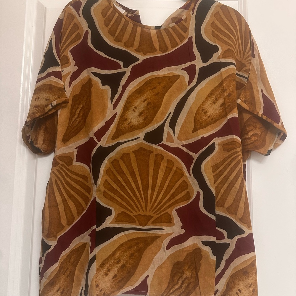 Jones New York Brown and Black Shell Print Blouse